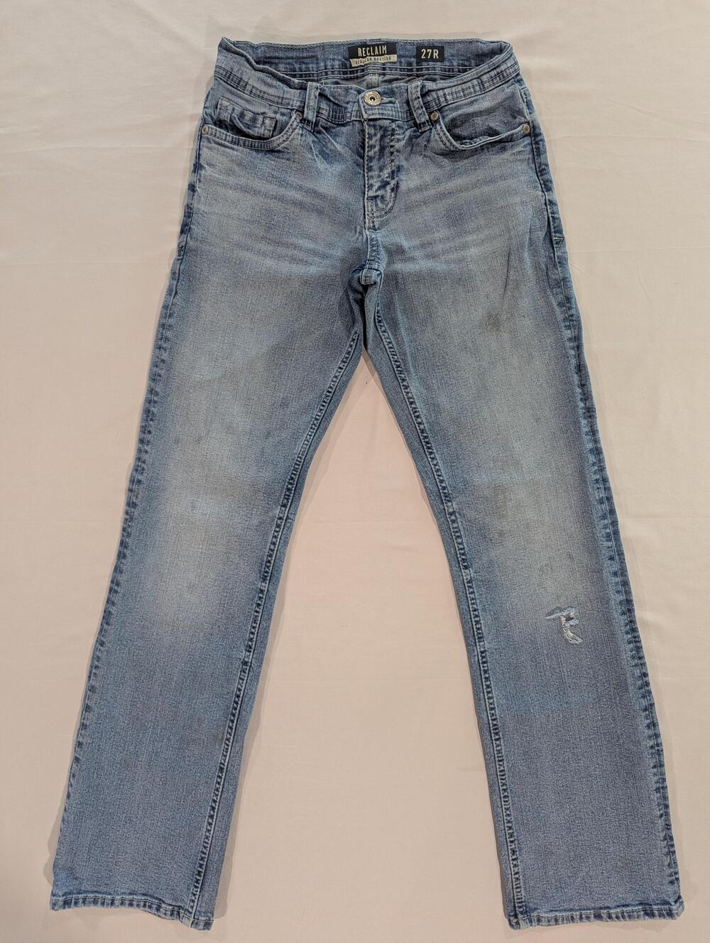 Reclaim Jeans Womens 27R Blue Light Wash Bootcut Distressed Stretch Denim